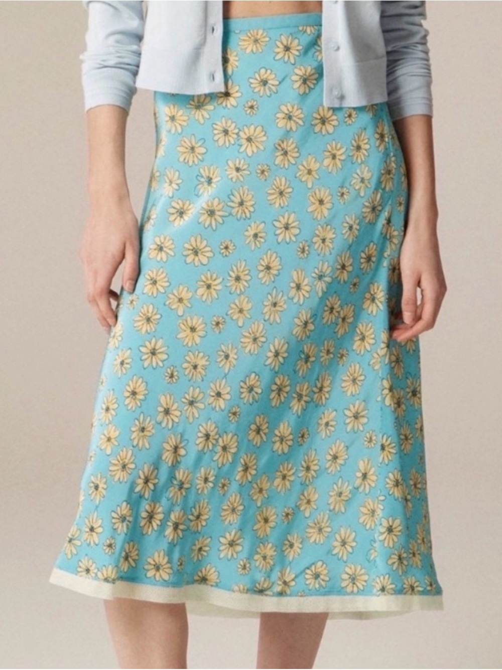 J. Crew Gwyneth Blue Yellow Daisy Print A-Line Midi Slip Skirt Small NWT
